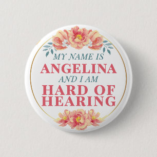 Weibliche Orange Rose Blumenname Schwerhörig Button