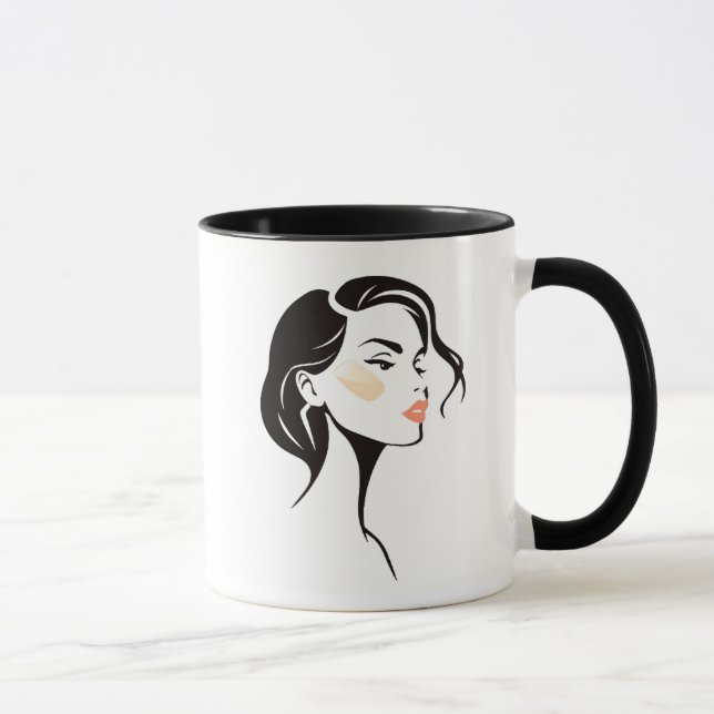 weibliche Porträts, minimalistisches Gesichtsbild. Tasse (Rechts)