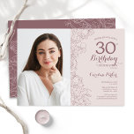 Weibliche Rosa Foto am 30. Geburtstag Einladung<br><div class="desc">Elegante Rosa und Lila floral 30. Geburtstag Party Einladung mit Ihrem Foto auf der Vorderseite der Karte. Minimalistisches modernes Design mit botanischen Kontur Zeichnungen Akzente und Typografie Drehbuch Schriftart. Einfache,  trendige Einladungskarte für eine stilvolle Damenfeier. Kann für jedes Alter angepasst werden. Gedruckte Zazzle Einladungen oder Sofortdownload digitalen druckbaren Vorlage.</div>