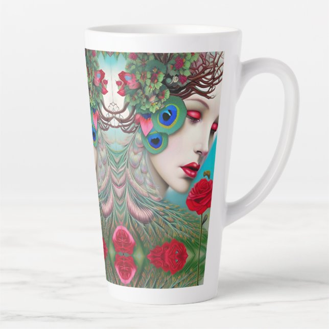 Weibliche rote Lippen und Rose Pfau Abstrakt Milchtasse (Rechts)