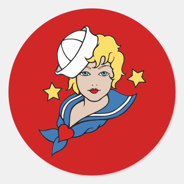 Weibliche Sailor Tattoo Runder Aufkleber (Vorderseite)