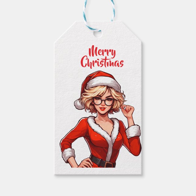 Weibliche Santa Geschenkanhänger (Pretty blonde female big glasses ready for Christmas!)