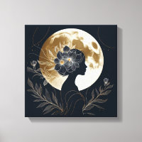 Weibliche Silhouette mit goldener Mond-Eleganz