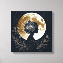 Weibliche Silhouette mit goldener Mond-Eleganz