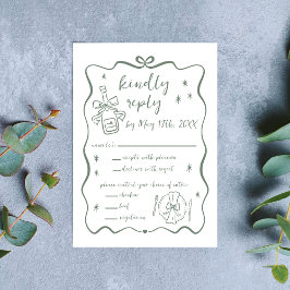 Weibliche Stimmen | Handgezogene Doodles | Hochzei RSVP Karte