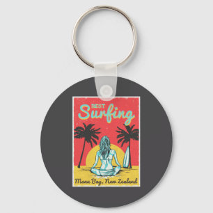 Weibliche Surferin Manu Bay Raglan Neuseeland Schlüsselanhänger