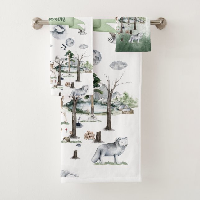 Weibliche Tiere im Wald individuell anpassbar Badhandtuch Set (Insitu)