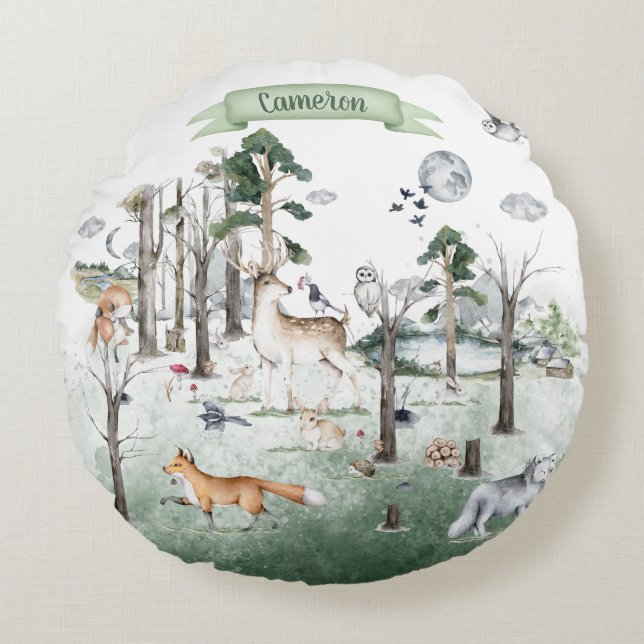 Weibliche Tiere im Wald individuell anpassbar Rundes Kissen (Vorderseite)