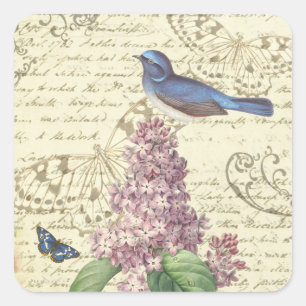 Weibliche Vintage Aufkleber mit Vogel und Lila