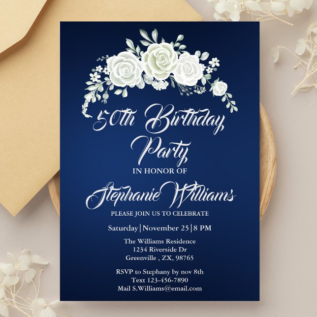 Weibliche Vintage Rosengrenze 50. Geburtstag Einladung (Von Creator hochgeladen)