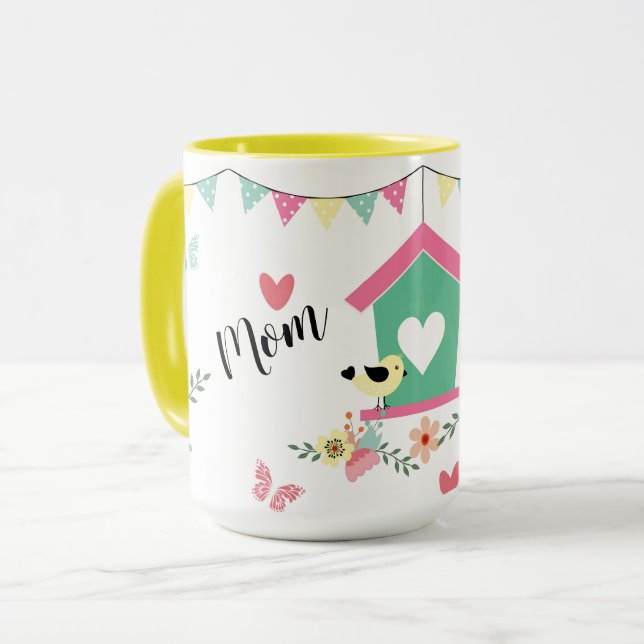 Weibliche Vögel und Birdhouse Tasse (Vorderseite Links)