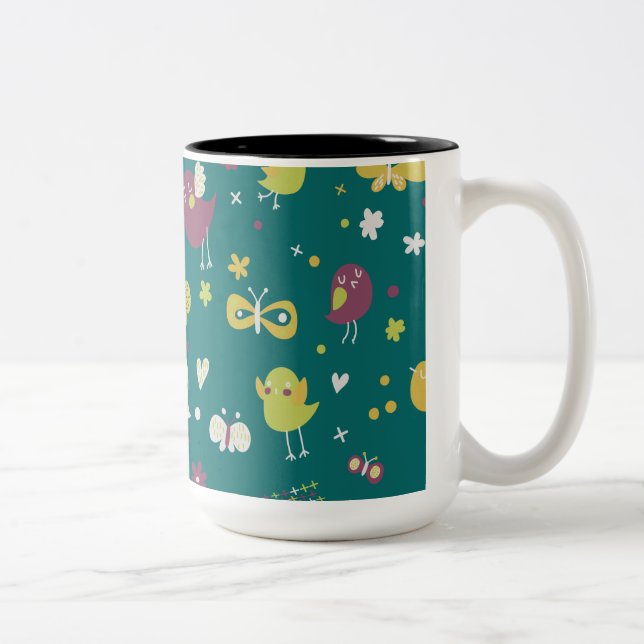 Weibliche Vögel und Schmetterlinge Zweifarbige Tasse (Rechts)