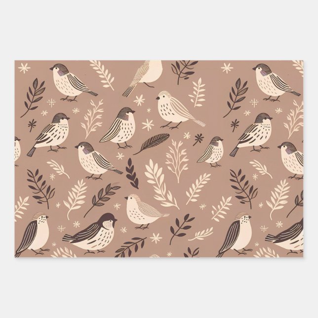 Weibliche Vogelmuster Geschenkpapier Set (Vorderseite)