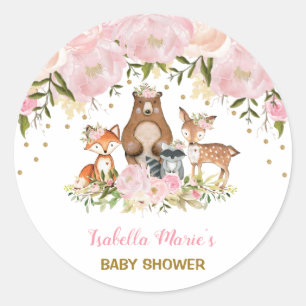 Weibliche WaldBabyparty erröten Runder Aufkleber
