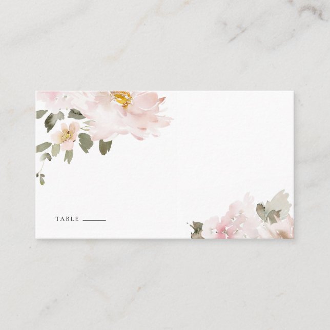 Weibliche Wasserfarben Blush Blume Blumenzehen Platzkarte (Vorderseite)