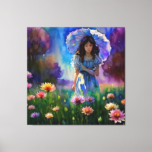 *~ Weibliche Wilde Blume Feld AP56 Parasol Leinwanddruck (Vorderseite)