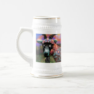 Weibliche Ziegenfarm Tier Blumenpfirsich Bierglas