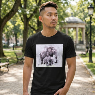 Weiblicher Afrikanischer Elefant mit Kalb Aquarell T-Shirt