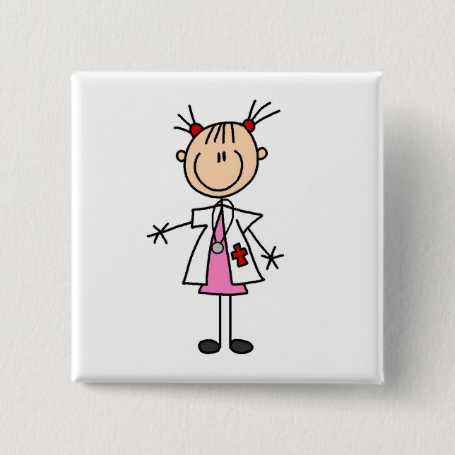 Weiblicher Doktor Strichmännchen Button (Vorderseite)