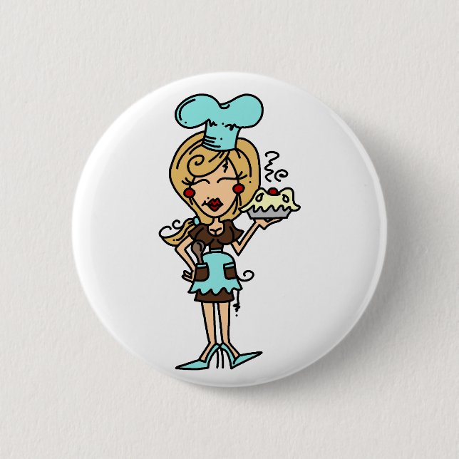 Weiblicher Gebäck-Koch - blonde T - Shirts und Button (Vorderseite)