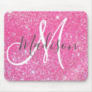 Weiblicher Glamour Hot Pink Glitter Funken Monogra Mousepad