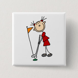 Weiblicher Golfer als Strichmännchen Button