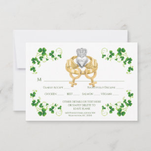 Weiblicher Irischer Claddagh-Ring und Shamrocks RSVP Karte