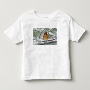 Weiblicher Kardinal im schneebedeckten Kiefernbaum Kleinkind T-shirt