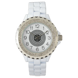 Weiblicher Kristall White Enamel Watch Armbanduhr