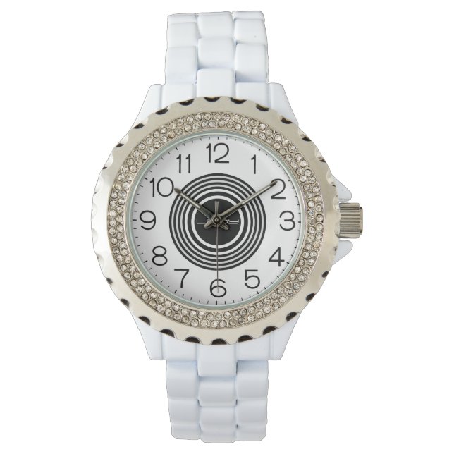 Weiblicher Kristall White Enamel Watch Armbanduhr (Vorderseite)