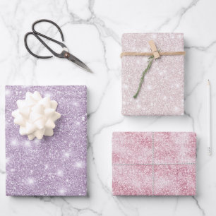 Weiblicher Lavendel Glitzer Funkelnder Geburtstag Geschenkpapier Set