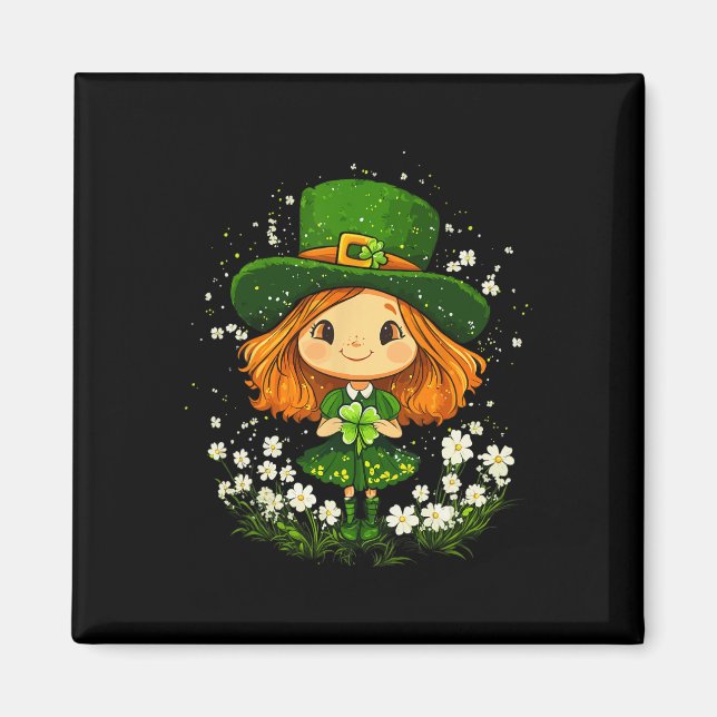 Weiblicher Leprechaun Shamrock Mädchen St Patricks Magnet (Vorne)