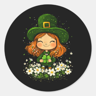 Weiblicher Leprechaun Shamrock Mädchen St Patricks Runder Aufkleber