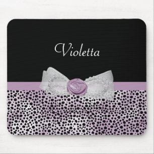 Weiblicher lila Cheetah-Druck-Girly Bogen und Name Mousepad