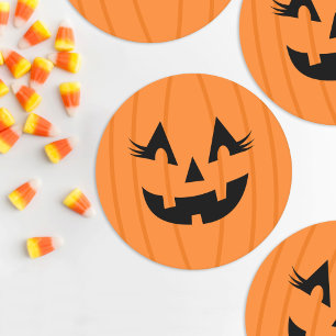 Weiblicher Orange Jack O Lantern Kürbiskopf Hallow Runder Pappuntersetzer