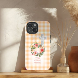 Weiblicher Orange Karo Rosen Kranz Kreuz Bibel Case-Mate iPhone Hülle