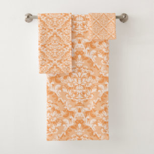 Weiblicher orange und weißer Damast mit Blumen Badhandtuch Set