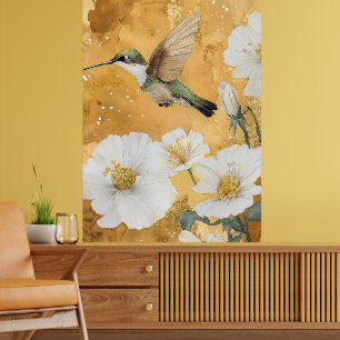 weiblicher Rubinkehlkolibri weiße Blüten Poster