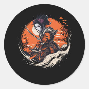 Weiblicher Samurai japanischer Anime Otaku Vaporwa Runder Aufkleber