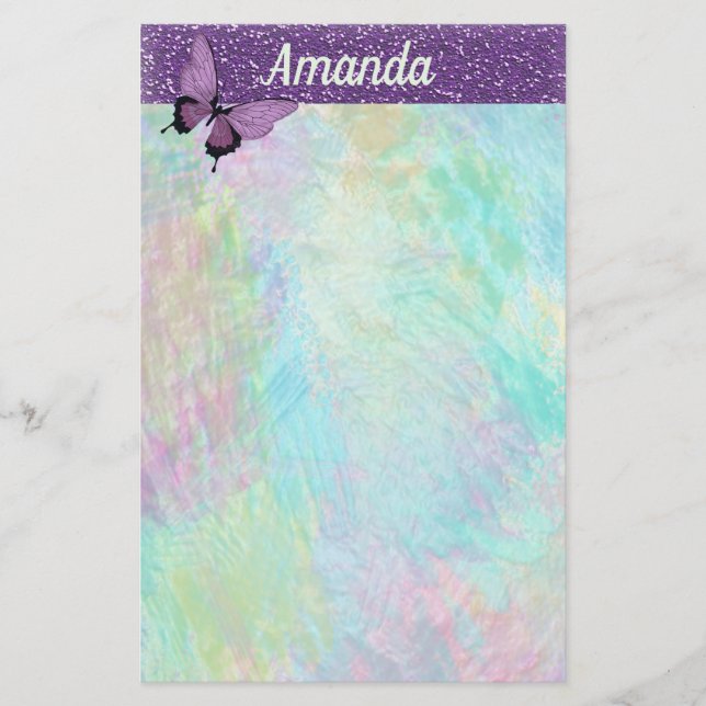 Weiblicher Schmetterlings-und Imitat-Glitzer Briefpapier (Vorderseite)