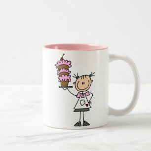 Weiblicher Strichmännchen-Bäcker Zweifarbige Tasse