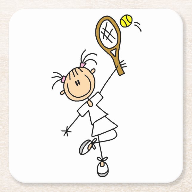 Weiblicher Strichmännchen-Tennis-Spieler Rechteckiger Pappuntersetzer (Vorderseite)