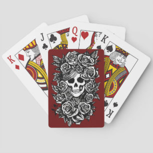 Weiblicher Totenkopf Rosen Goth Original-Tuschezei Spielkarten