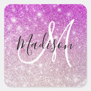 Weiblicher und Glamouröser lila Glitter Funkeln Mo Quadratischer Aufkleber