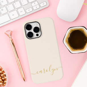 Weibliches Beige-Monogramm Moderne Schrift Persönl Case-Mate iPhone 14 Pro Max Hülle