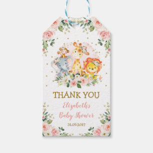 Weibliches Dschungel-Tier-Rosa-BlumenBabyparty Geschenkanhänger