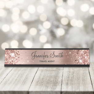 Weibliches Glänzendes Roségold-Folie Schreibtischnamensplakette