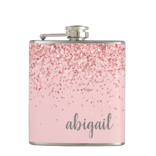 Weibliches Glitter personalisierter Blush Pink Mon Flachmann