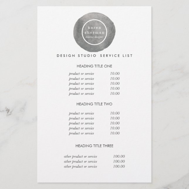 Weibliches Logo grau | Preise und Dienstleistungen Flyer (Vorne)