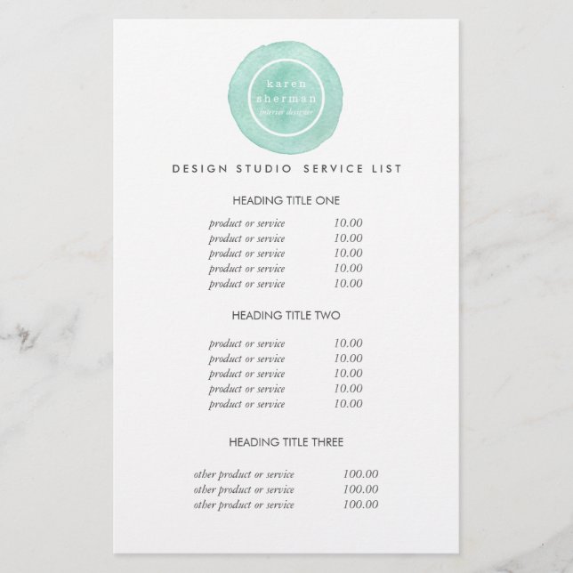 Weibliches Logo türkis | Preise und Dienstleistung Flyer (Vorne)